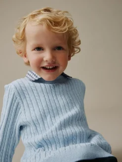 Next Blue Cable Knit Mock Shirt Jumper (3mths-7yrs)^BOY Knitwear|Knitwear