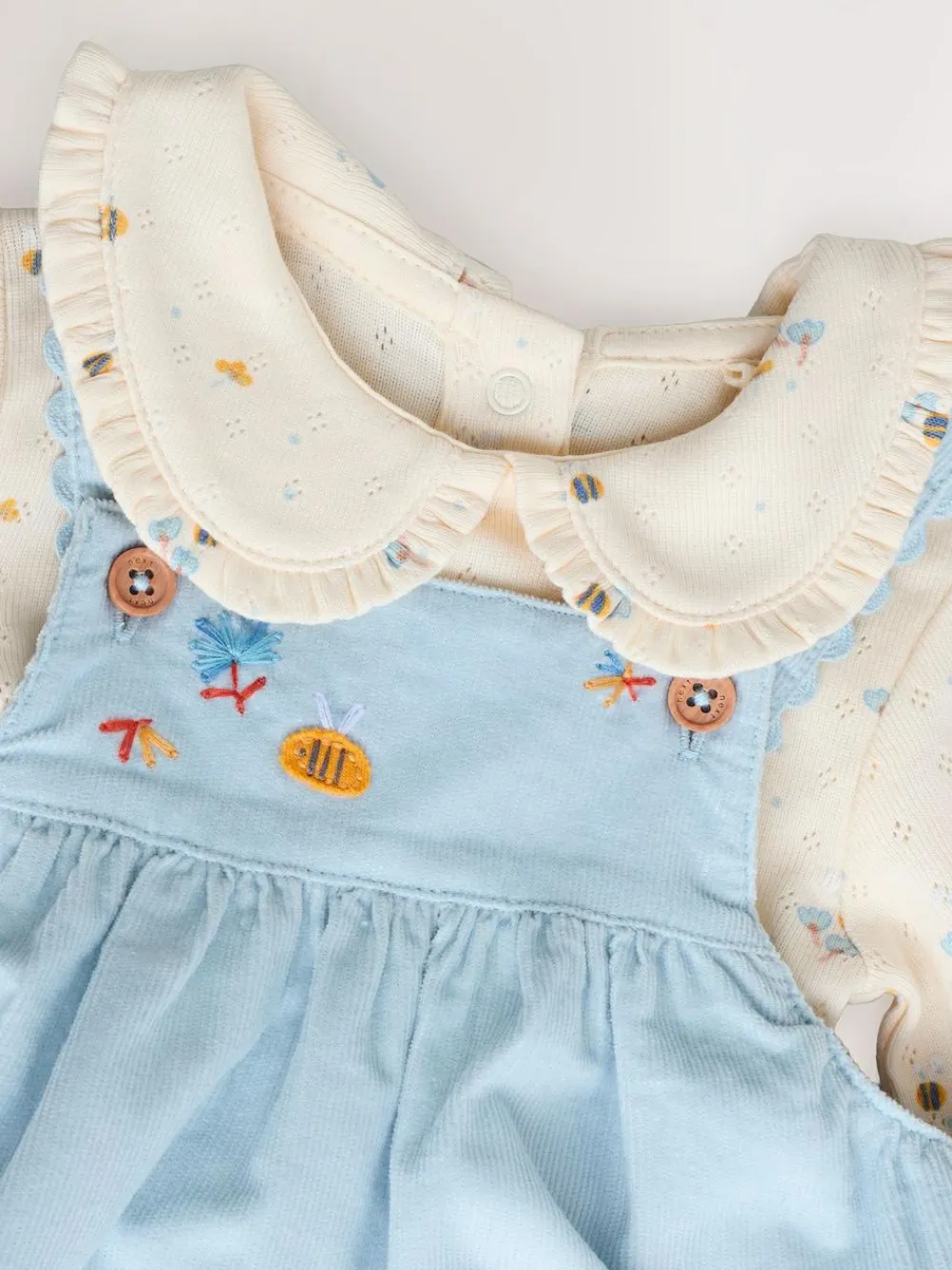 Next Blue Character Baby Cord Pinafore Long Sleeve Bodysuit & Tights Set (0mths-2yrs)^ Dresses|Dresses