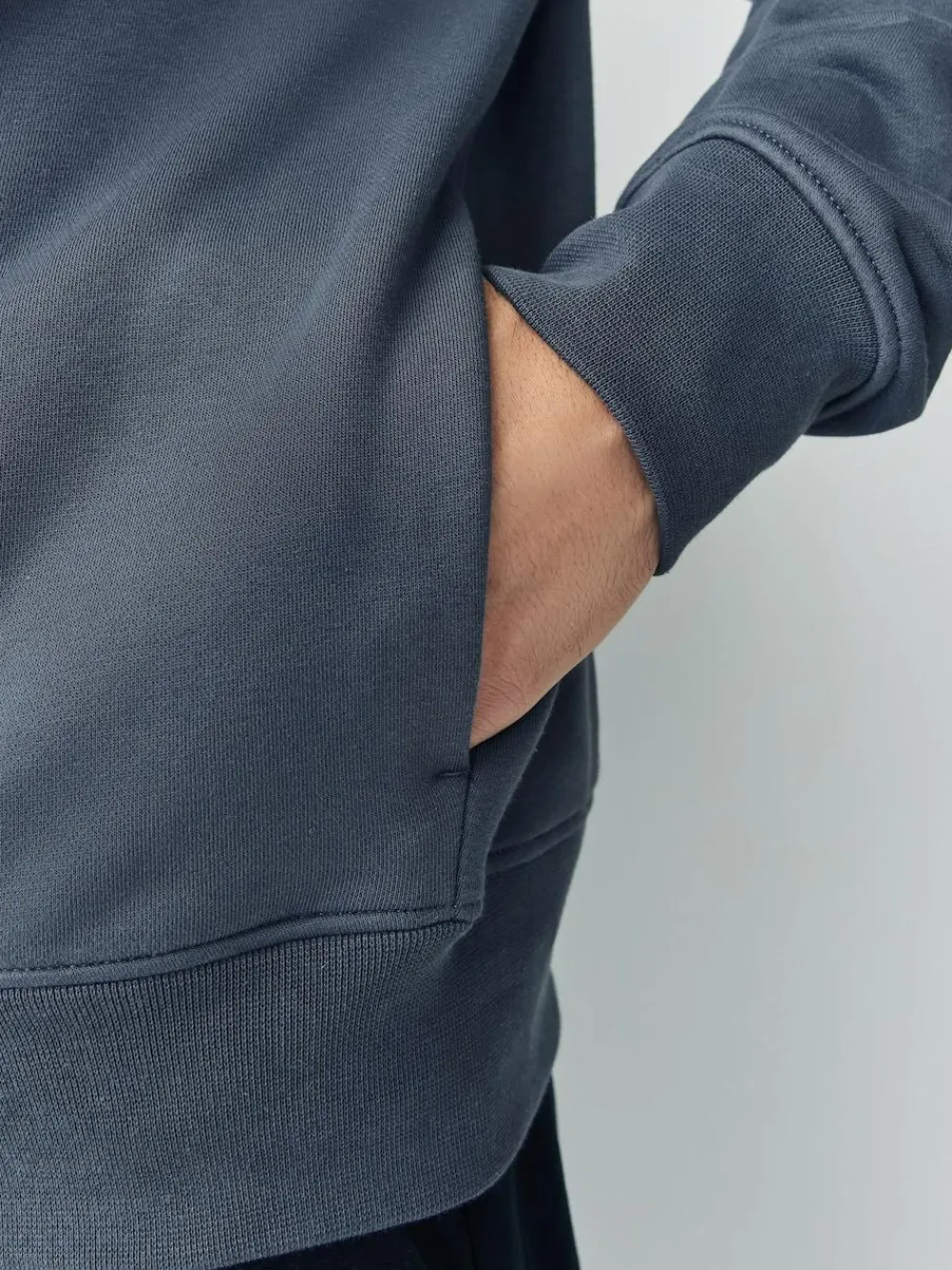 Online Next Cotton Rich Jersey Full Zip Funnel Neck Sweatshirt Blue