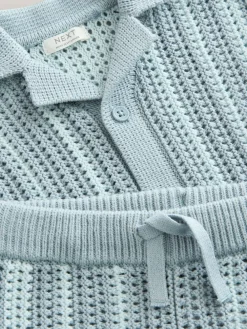 Next Blue Crochet Knitted Short Sleeve Shirt and Shorts Set (3mths-10yrs)^BOY Knitwear & Sweaters|Knitwear