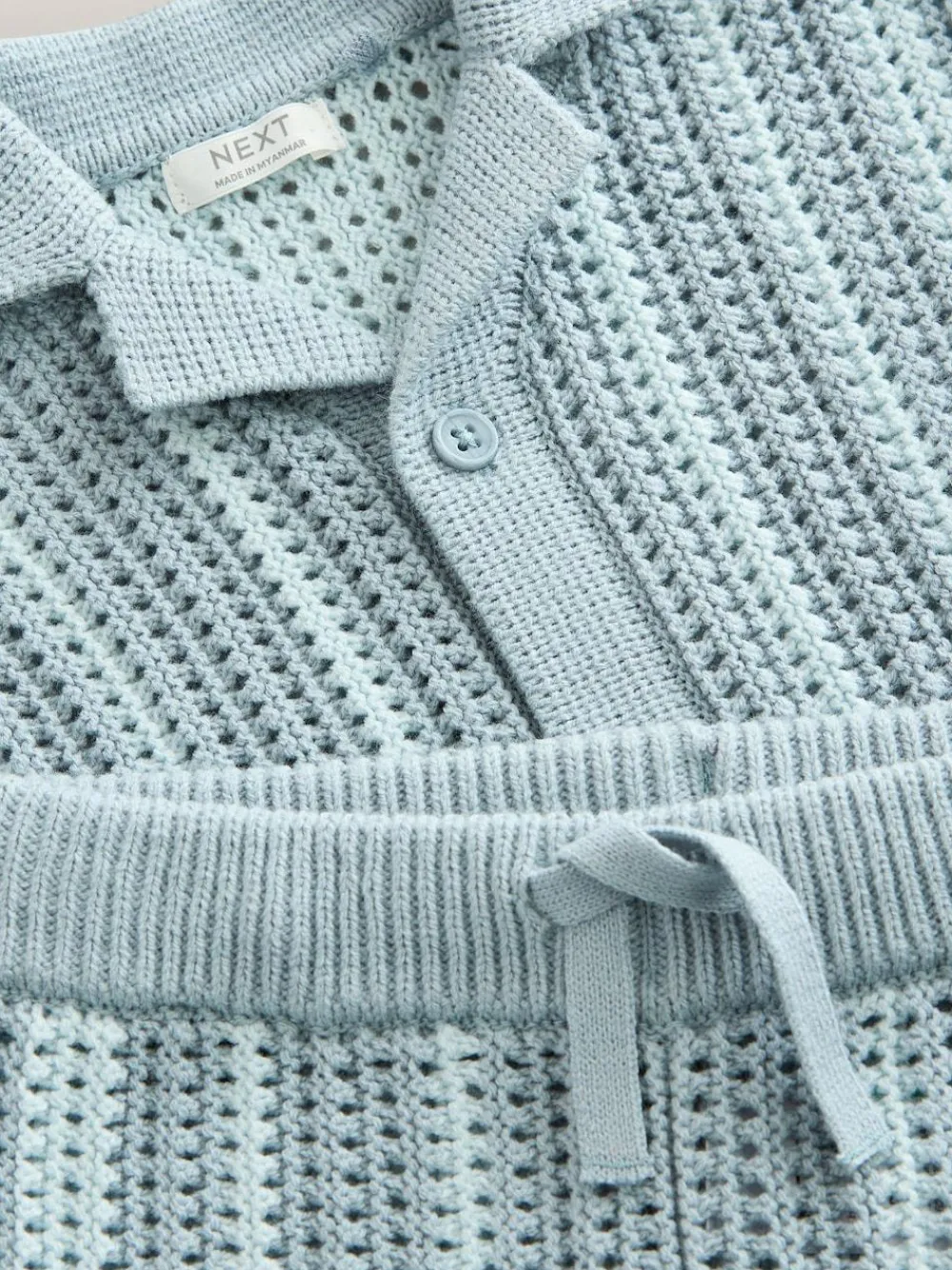 Next Blue Crochet Knitted Short Sleeve Shirt and Shorts Set (3mths-10yrs)^BOY Knitwear & Sweaters|Knitwear