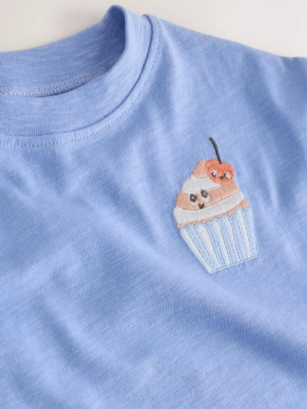 New Next Short Sleeve Embroidered T-Shirt (3mths-7yrs) Blue Cupcake