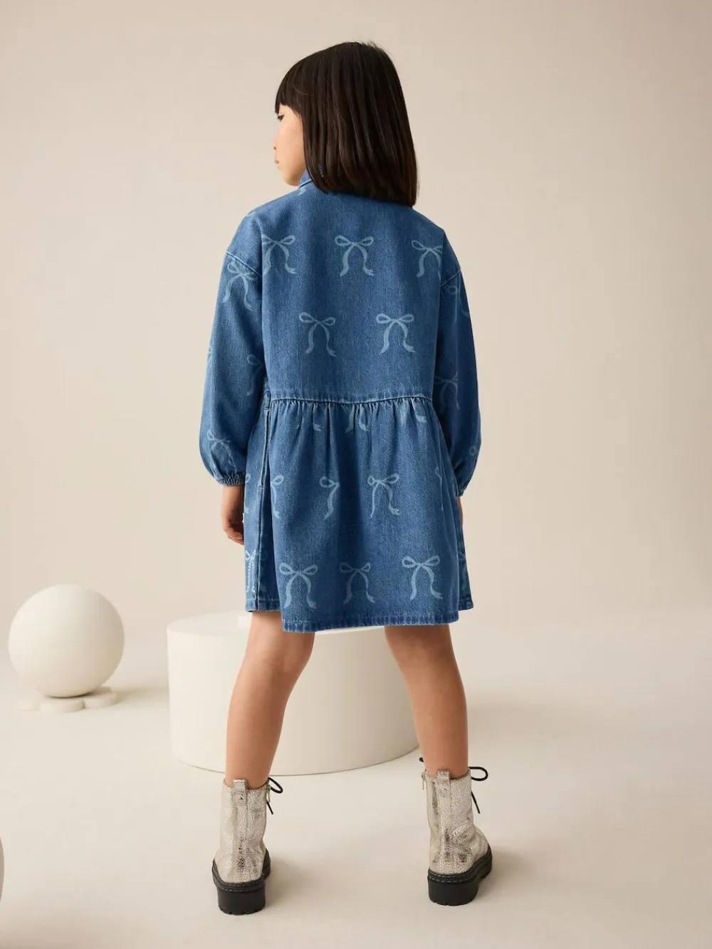 Next Blue Denim Bow Diamante Shirt Dress (3-16yrs)^ Dresses