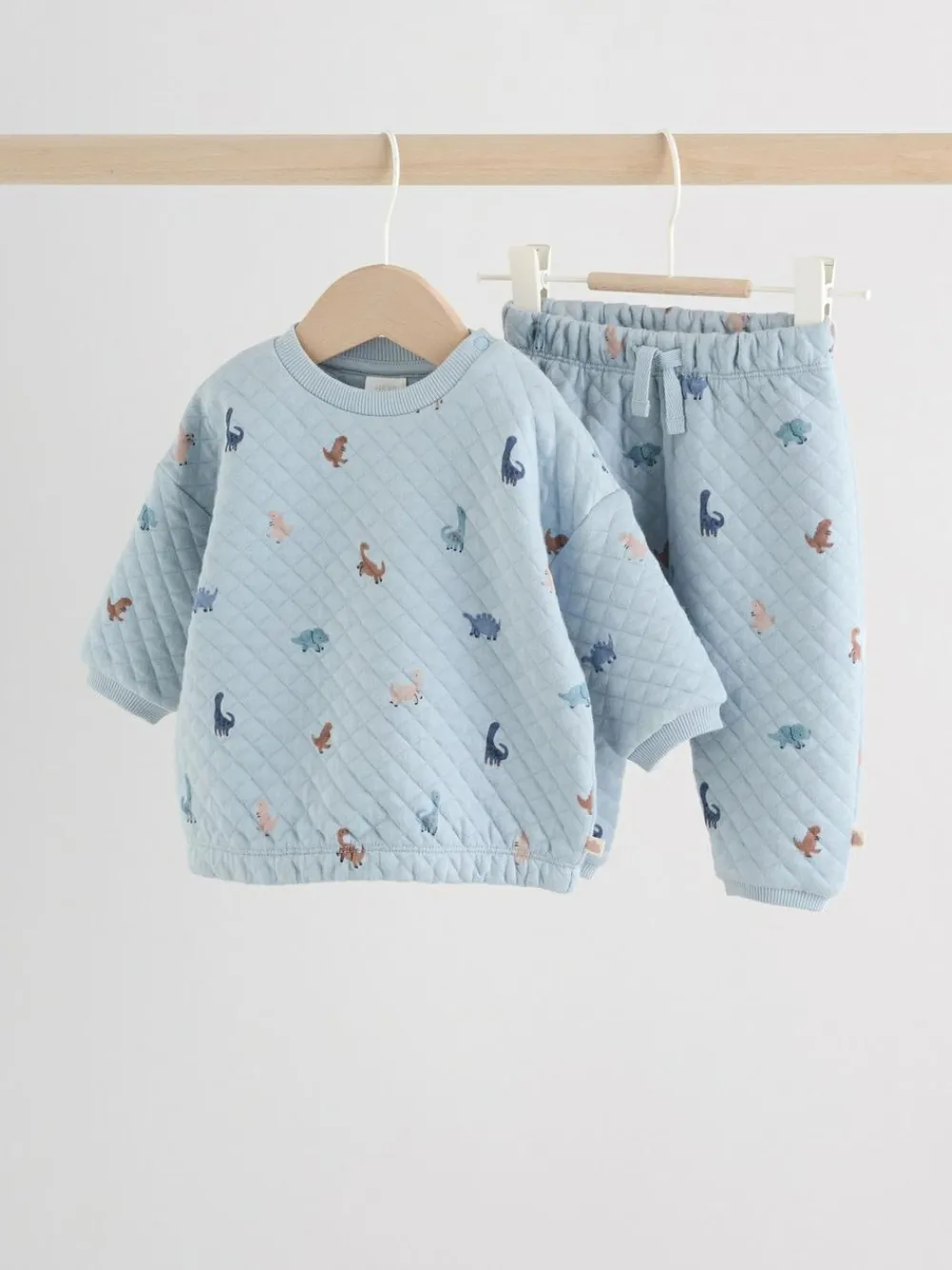 Next Blue Dinosaur Print Baby Quilted Sweat Top and Joggers Set (0mths-2yrs)