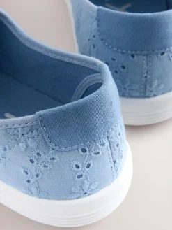 Outlet Next Embroidered Laceless Canvas Slip On Trainers Blue