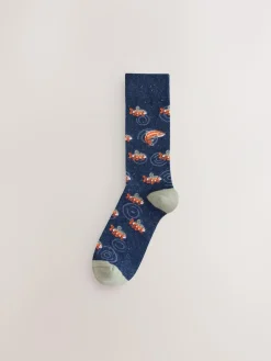 Outlet Next Blue Fish Stripe Pattern Socks 5 Pack