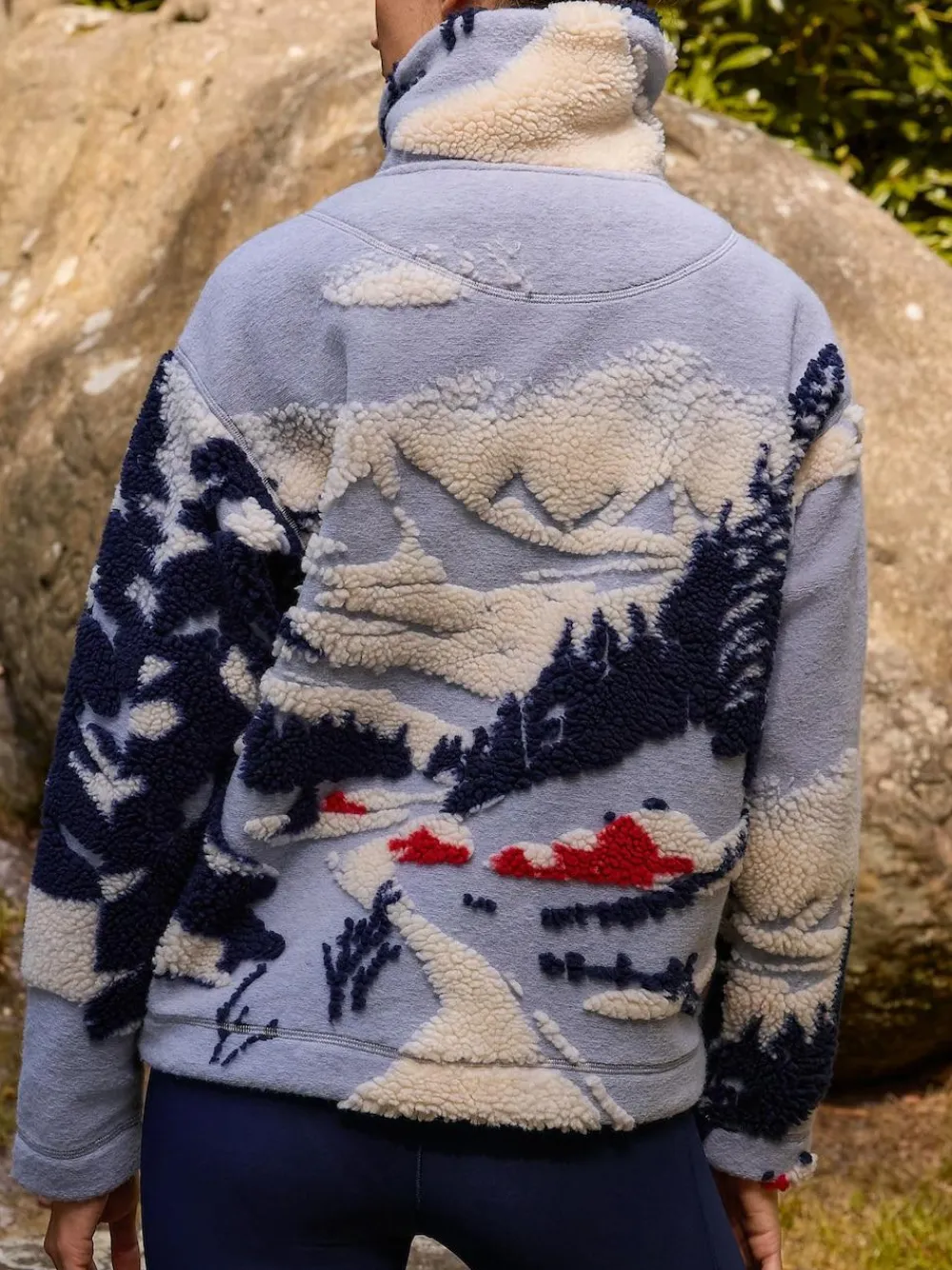 Hot Next Blue Graphic Winter Scenic Soft Touch Cosy Teddy Borg Quarter Zip Fleece