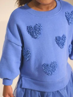 Clearance Next Blue Hearts Sweat Party Dress (3mths-7yrs)
