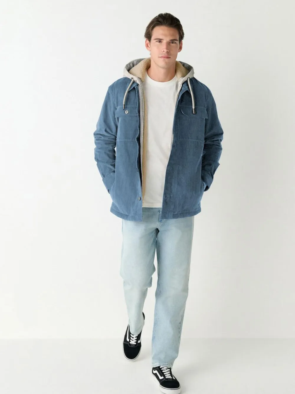 Best Next Hooded Corduroy Borg Lined Shacket Blue