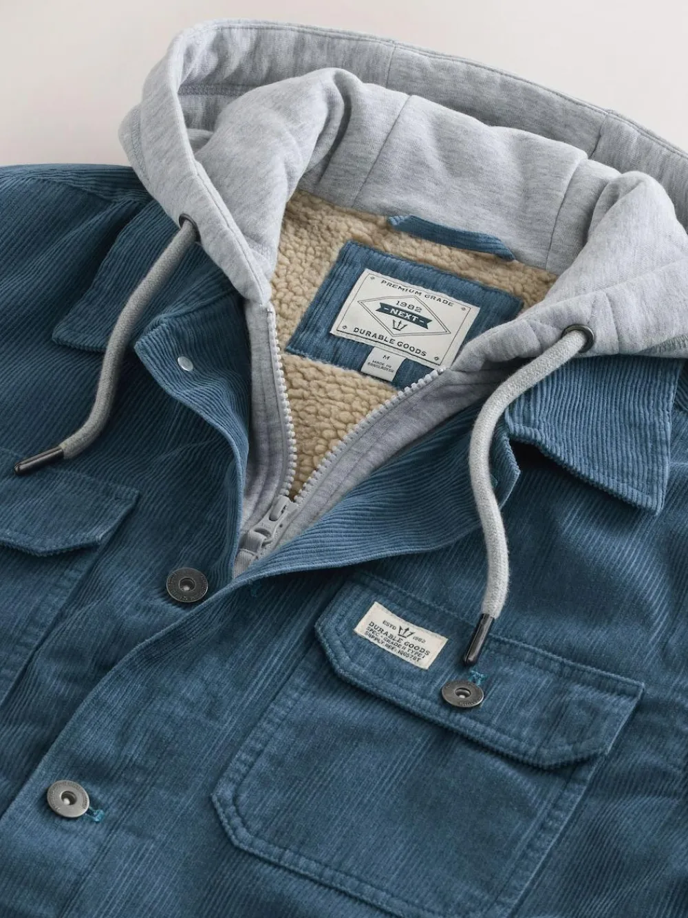 Best Next Hooded Corduroy Borg Lined Shacket Blue