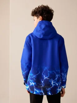 Next Blue Lightning Print Waterproof Fleece Lined Hooded Jacket (3-16yrs)^BOY Coats & Jackets|Snowsuits & Coats