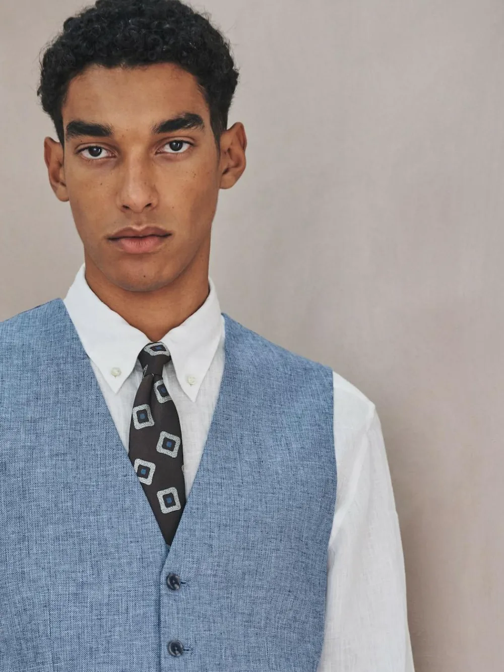 Discount Next Linen Blend Texture Suit Waistcoat Blue