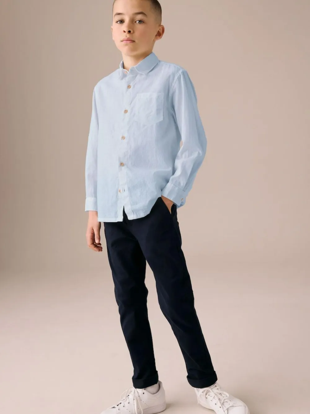 Best Next Long Sleeve 100% Linen Shirt (3-16yrs) Blue