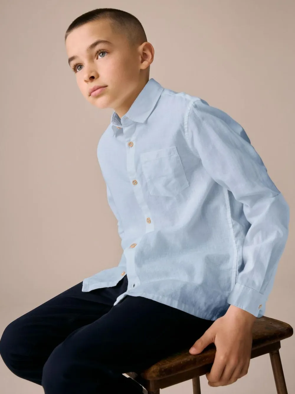 Best Next Long Sleeve 100% Linen Shirt (3-16yrs) Blue
