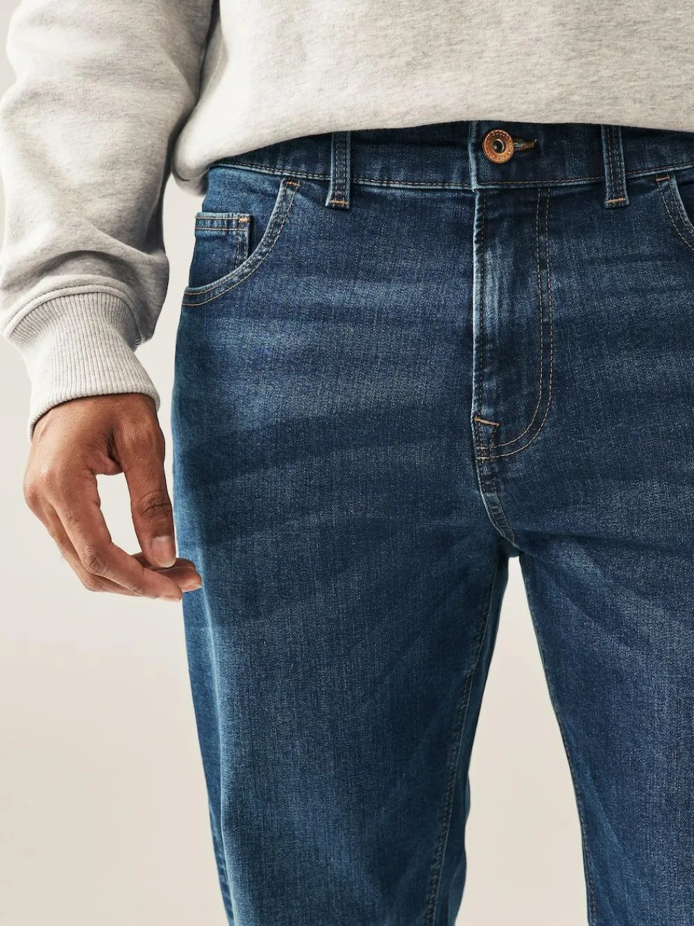 Next Blue Mid Single Straight Fit Classic Stretch Jeans^ Jeans|Jeans