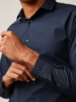 Sale Next Slim Fit Easy Care Single Cuff Smart Shirt Blue Navy