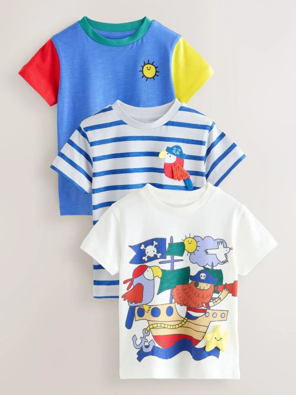 Next Short Sleeve Appliqué T-Shirts 3 Pack (3mths-7yrs)^BOY Tops|Tops