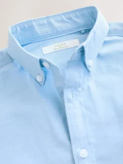 Clearance Next Plain Short Sleeve Cotton Rich Oxford Shirt (3-16yrs) Blue