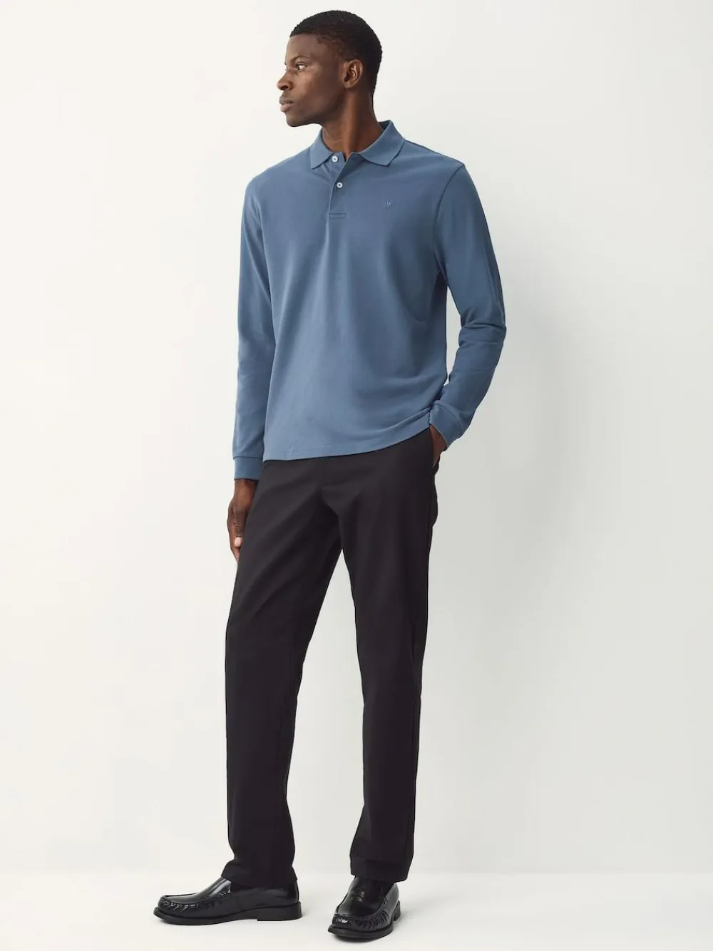 Next Blue Regular Fit Long Sleeve Pique Polo Shirt