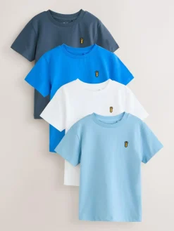 Next Blue Short Sleeve Stag Embroidered T-Shirts 4 Pack (3-16yrs)^BOY Tops|T-Shirts