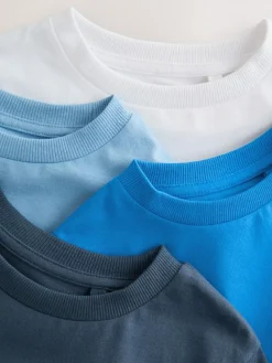 Next Blue Short Sleeve Stag Embroidered T-Shirts 4 Pack (3-16yrs)^BOY Tops|T-Shirts