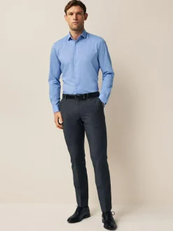 Online Next Slim Fit Double Cuff Easy Care Textured Smart Shirt Blue