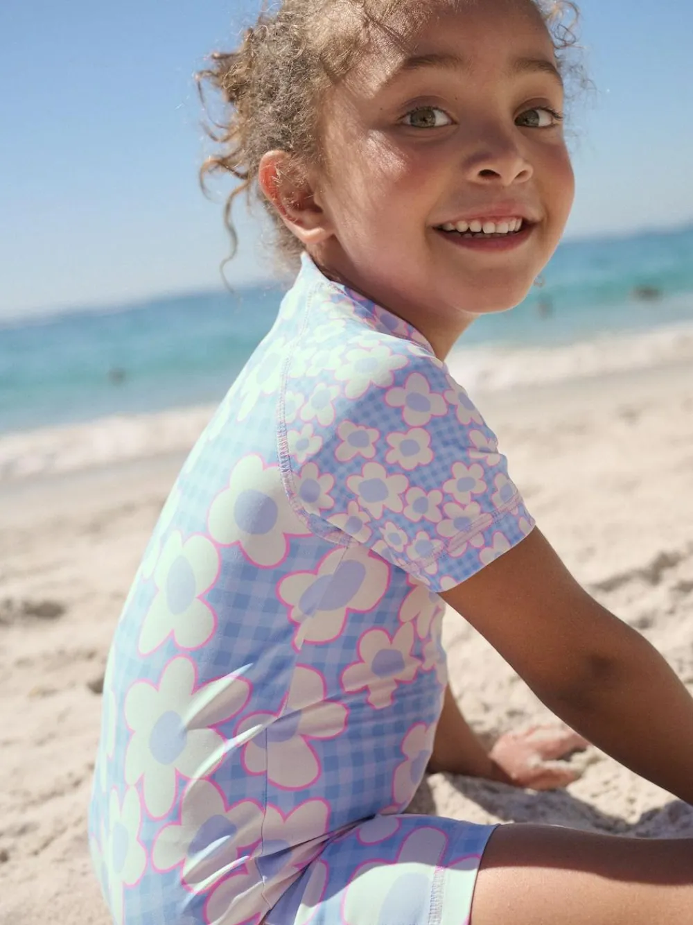 Next Blue Stampy Floral Sunsafe Swimsuit (3mths-10yrs)^ Swimwear|Swimwear