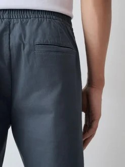 New Next Straight Fit Pleated Stretch Chinos Trousers With Elasticated Waist Blue