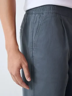 New Next Straight Fit Pleated Stretch Chinos Trousers With Elasticated Waist Blue