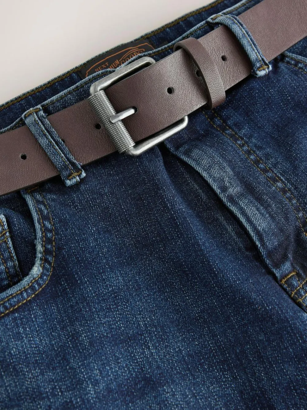 Hot Next Straight Fit Signature Belted Jeans Blue