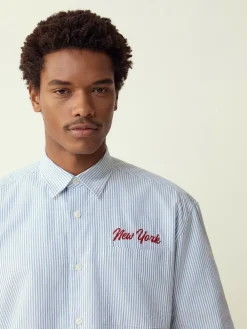 Outlet Next Blue Stripe Embroidered New York Short Sleeve Shirt