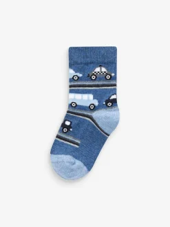 Next Blue Stripes/Transport Cotton Rich Socks 7 Pack^BOY Socks & Tights|Socks & Tights