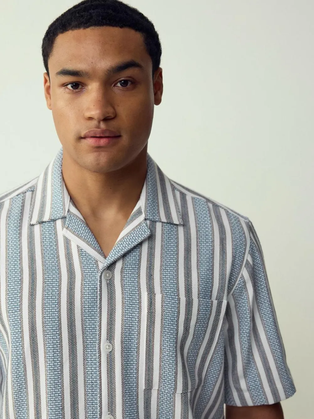 Next Blue Textured Stripe Short Sleeve Shirt^ Shirts