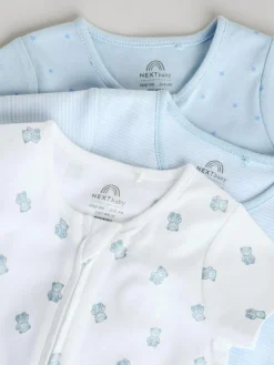 Next Blue Two Way Zip Baby Rompers 3 Pack (0mths-3yrs)^ Rompers & Overalls