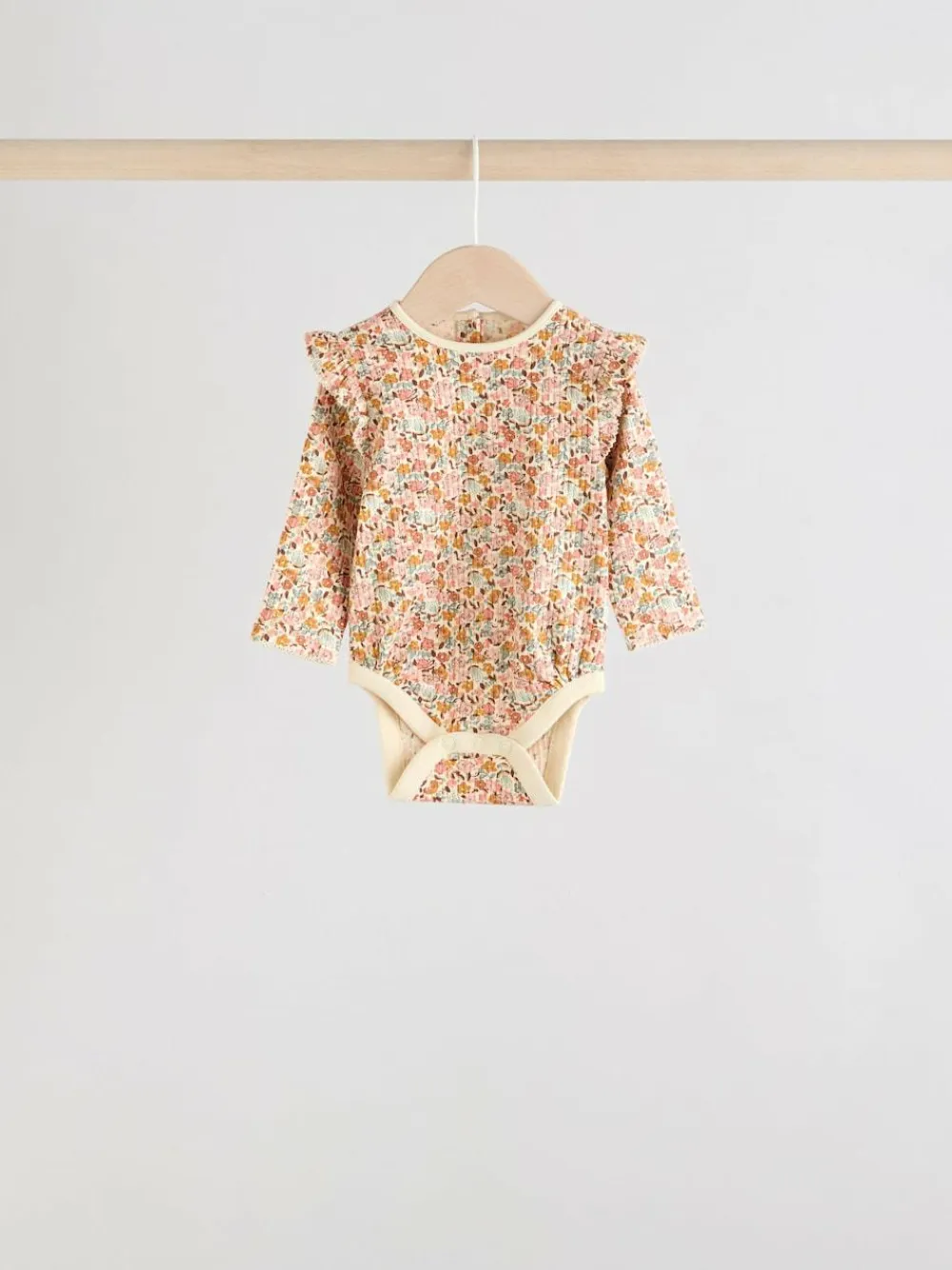 Outlet Next Baby Long Sleeve Frill Bodysuits 4 Pack (0mths-2yrs) Blue/Cream/Coral Ditsy