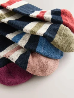 Next Blue/Ecru Striped Cushioned Sole Comfort Socks 5 Pack^ Socks|Socks