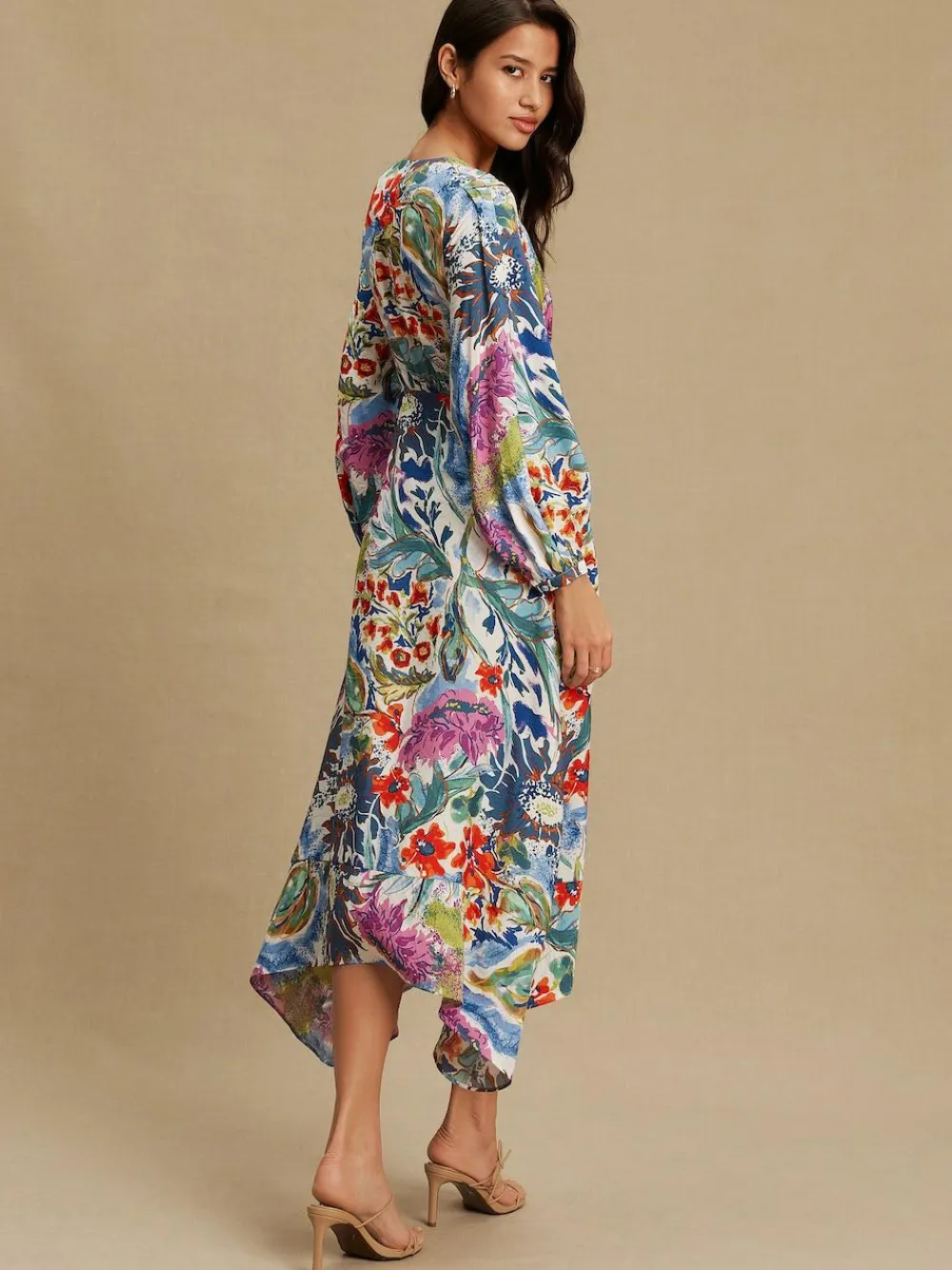 Next V-Neck Tie Waist Long Sleeve Midi Dress^Women Occasion Dresses|Midi Dresses