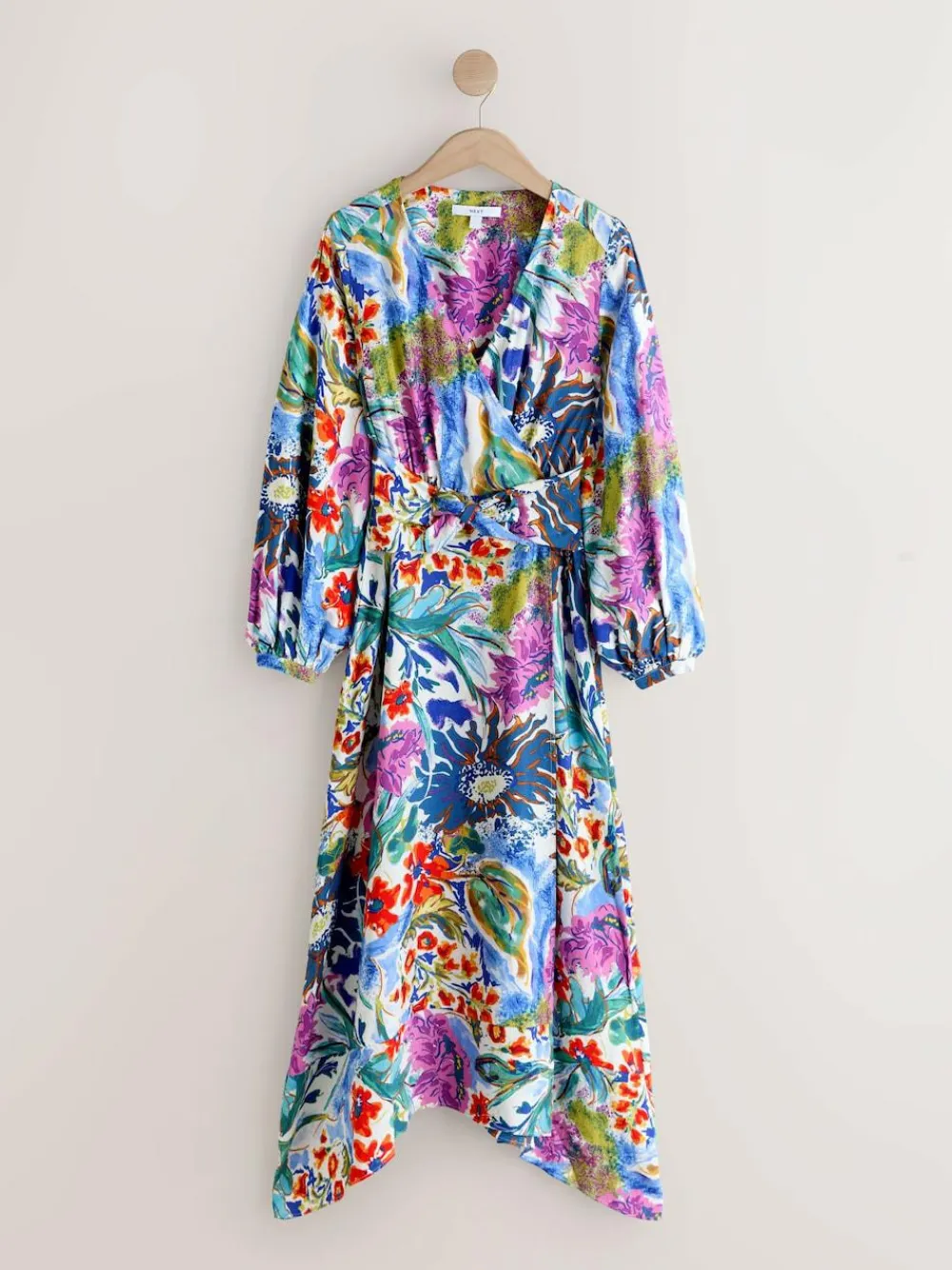 Next V-Neck Tie Waist Long Sleeve Midi Dress^Women Occasion Dresses|Midi Dresses