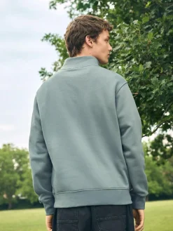New Next Blue/Green Quarter Zip Cotton Rich Jersey Sweatshirt