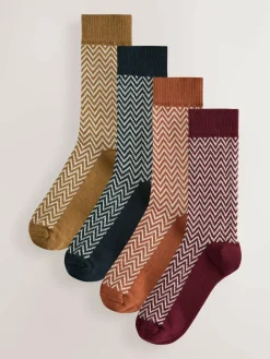 Hot Next Blue/Green/Grey Herringbone Heavyweight Socks 4 Pack