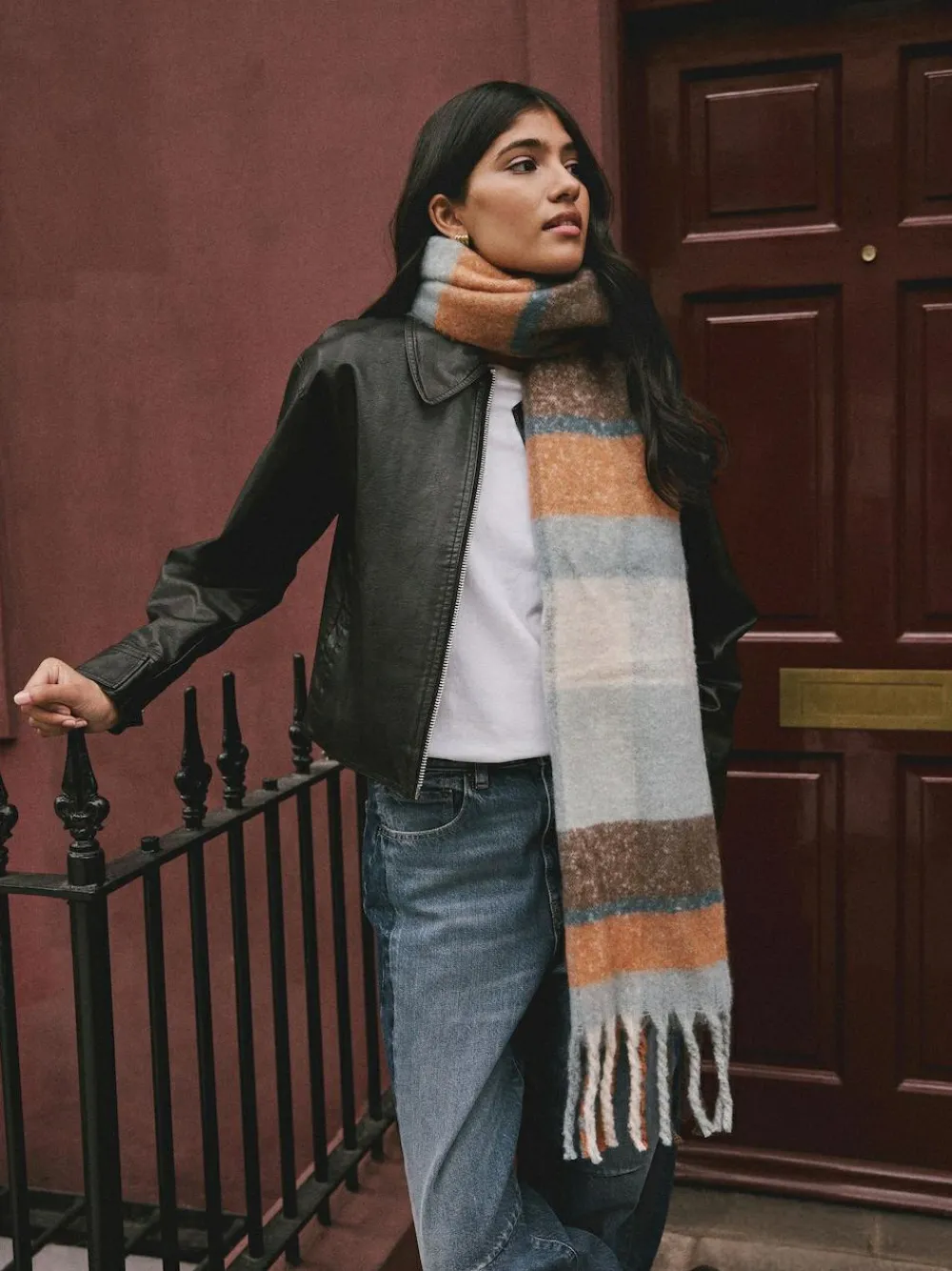 Clearance Next Heavyweight Brushed Blanket Scarf Blue/Orange
