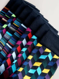 Online Next Blue/Orange Pattern Socks 8 Pack