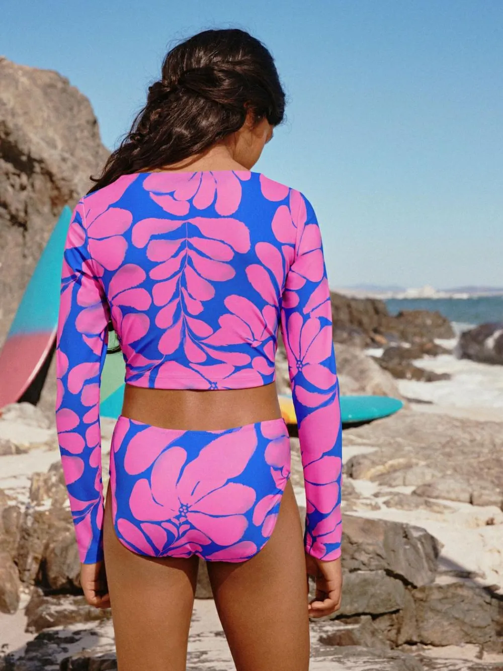 Next Blue/Pink Floral Print Long Sleeved Bikini (3-16yrs)^ Swimwear