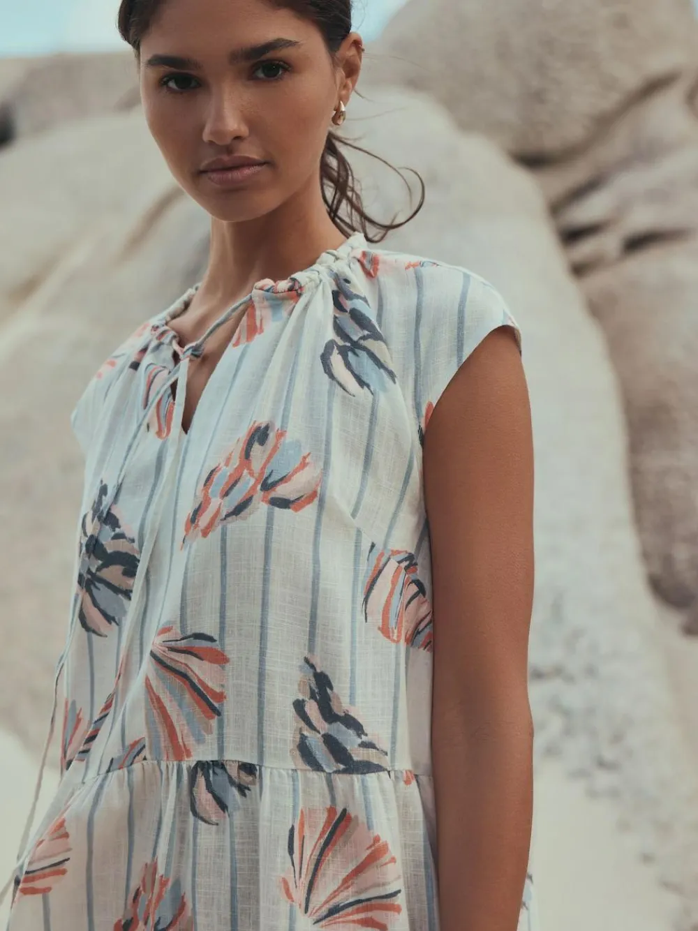 Next V-Neck Tiered Mini Dress with Linen^Women Dresses