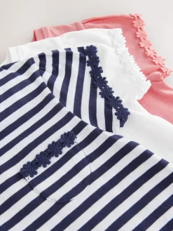 Clearance Next Blue/Pink/White Daisy Trim T-Shirts 3 Pack (1.5-16yrs)