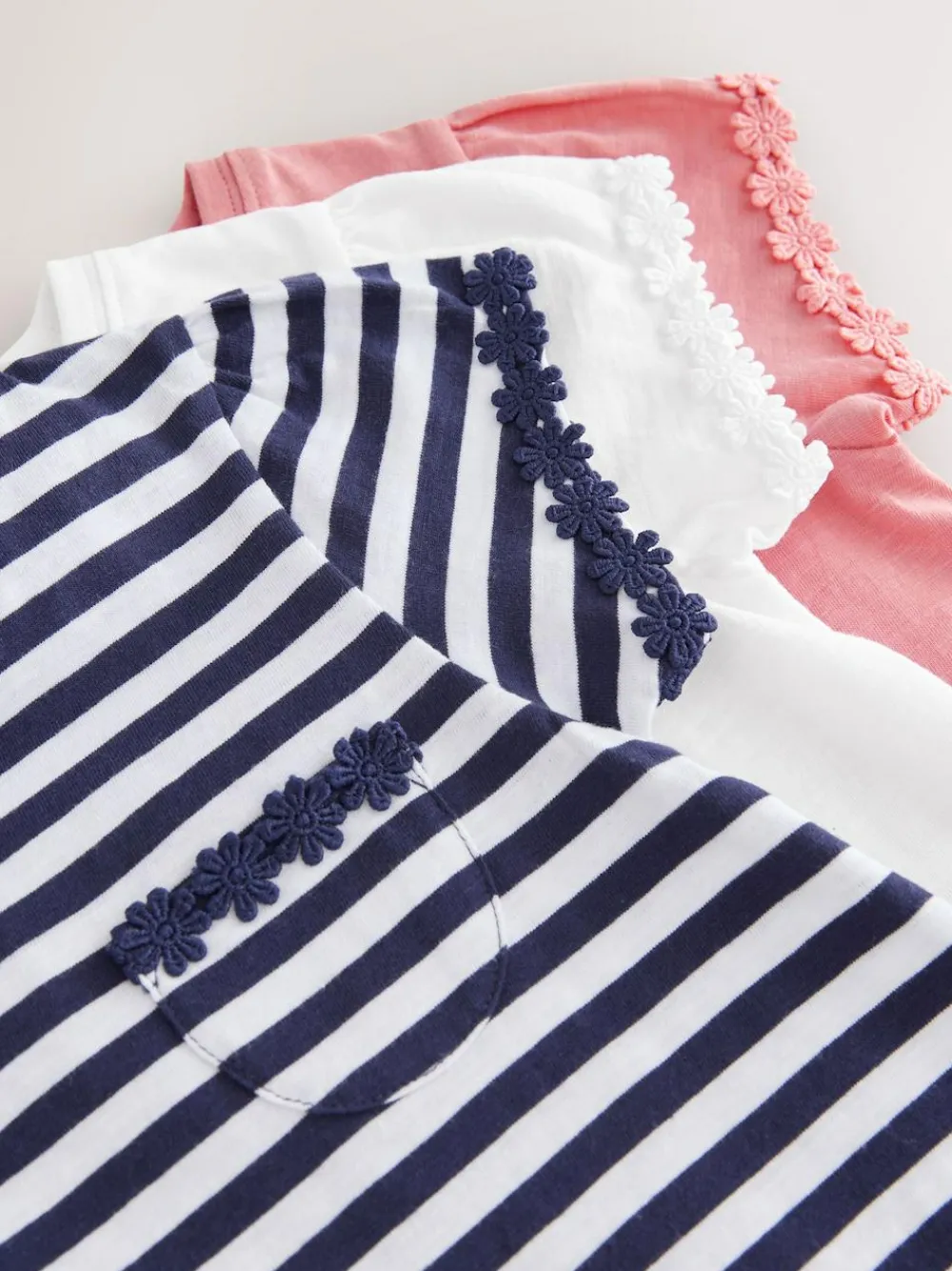 Clearance Next Blue/Pink/White Daisy Trim T-Shirts 3 Pack (1.5-16yrs)