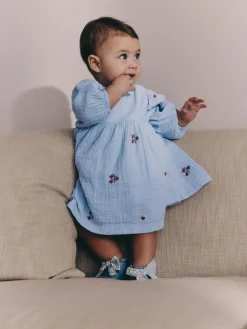Next Blue/Red Baby Long Sleeve Embroidered Dress (0mths-2yrs)^ Dresses|Dresses