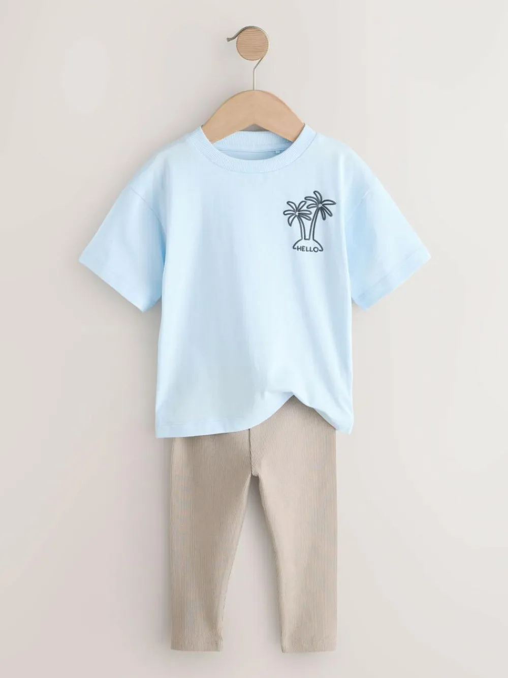 Next Blue/White/Brown Short Sleeve Top and Leggings Set 3 Pack (3mths-7yrs)^BOY Tops|Sets & Co-Ords