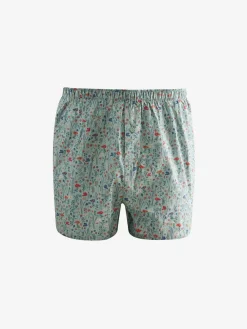 Next Blue/White/Green Floral 4 pack Woven Pure Boxers^ Underwear|Underwear