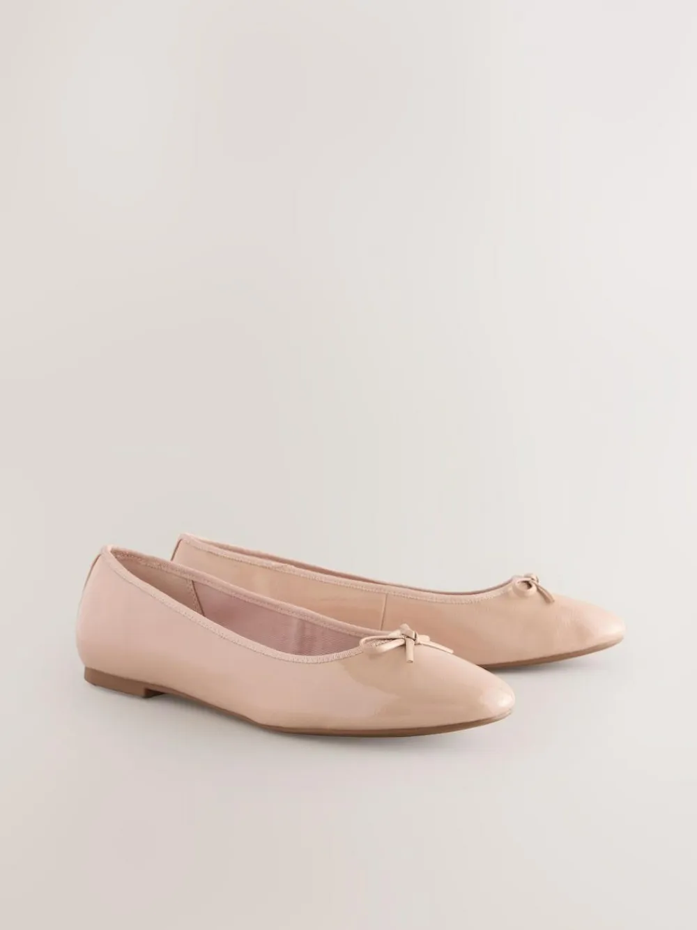 Next Blush Pink Patent Standard/Wide Fit Round Toe Ballerina Shoes^Women Flats
